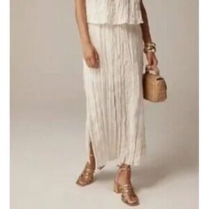 J.Crew Crinkle Maxi Skirt Natural Cream Elastic Waist Drawstring CA727 XL NEW